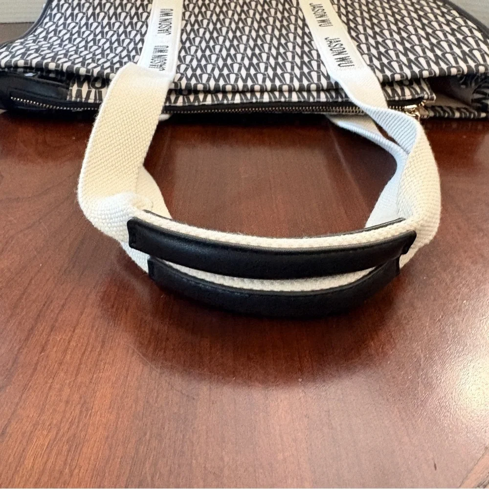 JASON WU Canvas Tote Bag Remmy Logo Print Black and Cream‎